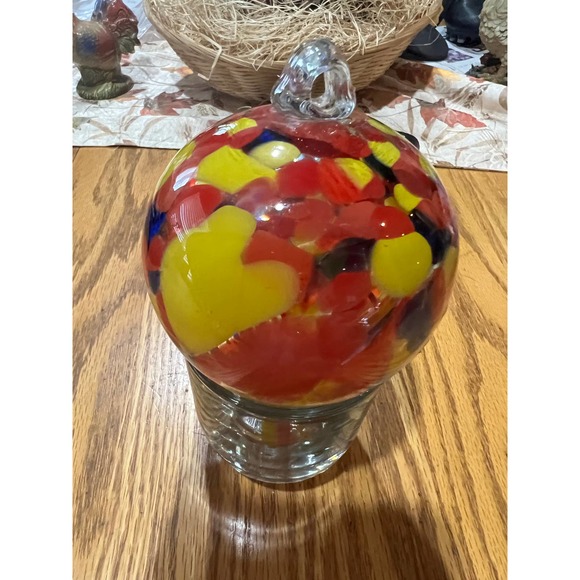Handblown Art Glass Suncatcher Friendship Ball Multi-color Pedestal Foot - Picture 6 of 7